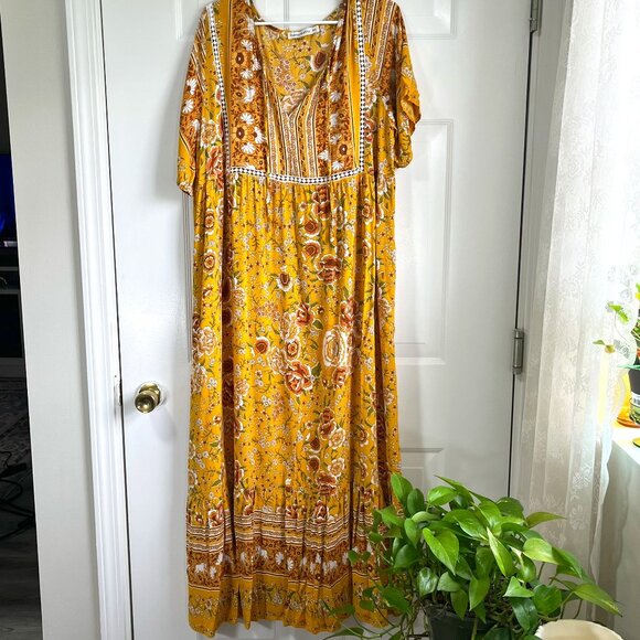 Rusttydustty Dresses & Skirts - Rusttydustty Long Yellow Floral Bohemian Maxi Dress Sunset Nomad Festival 4XL